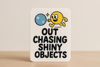 Sign With Cartoon Character Chasing Shiny Objects