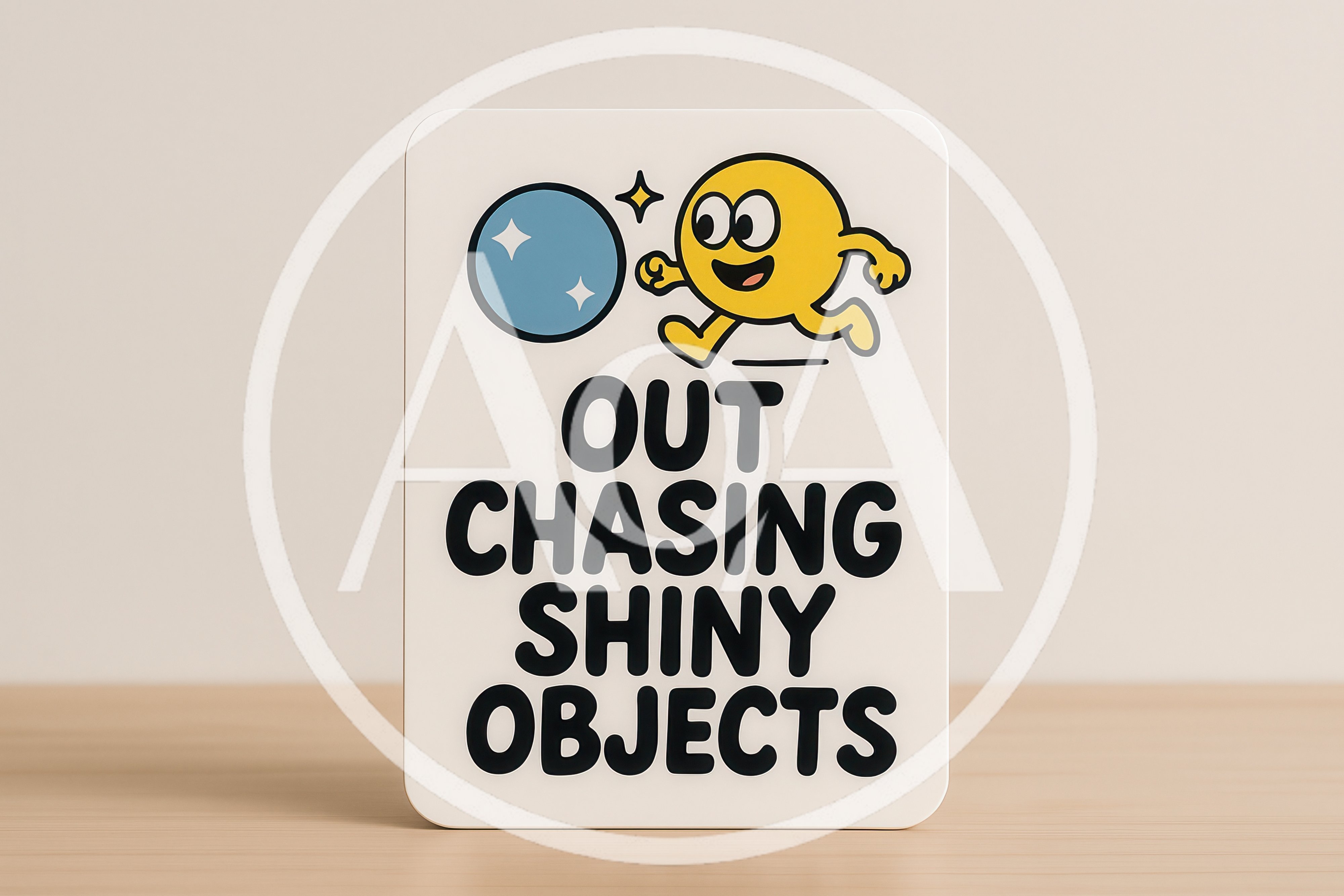 Sign With Cartoon Character Chasing Shiny Objects