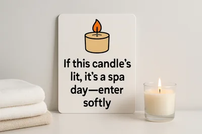 Spa Day Sign With Lit Candle And Towels