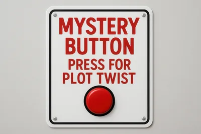 Mystery Button Sign With Red Push Button