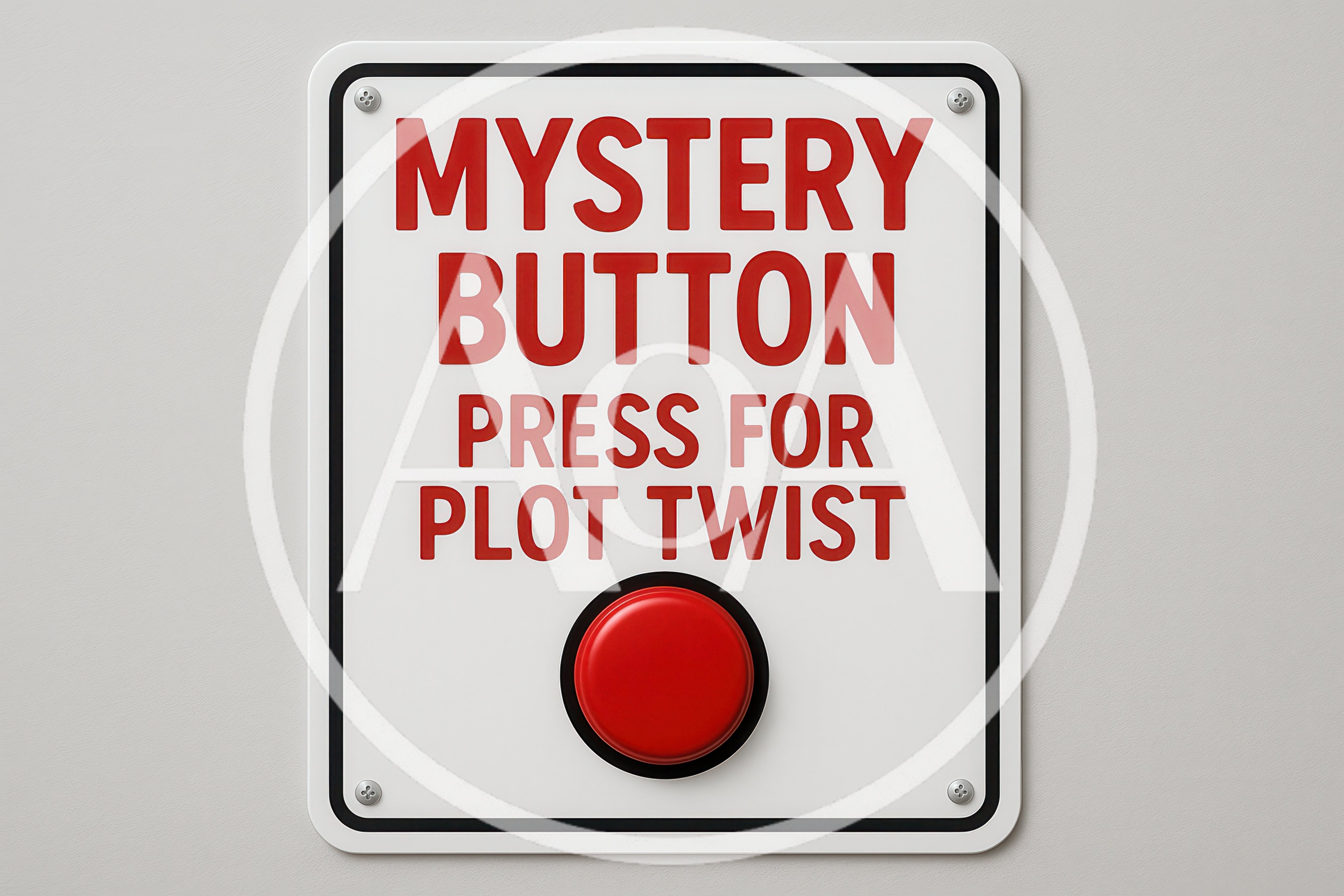 Mystery Button Sign With Red Push Button