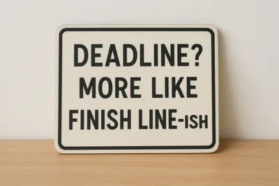 Humorous Deadline Sign On A Wooden Desk