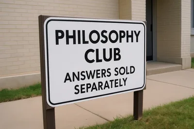 Philosophy Club Sign Outside A Brick Building