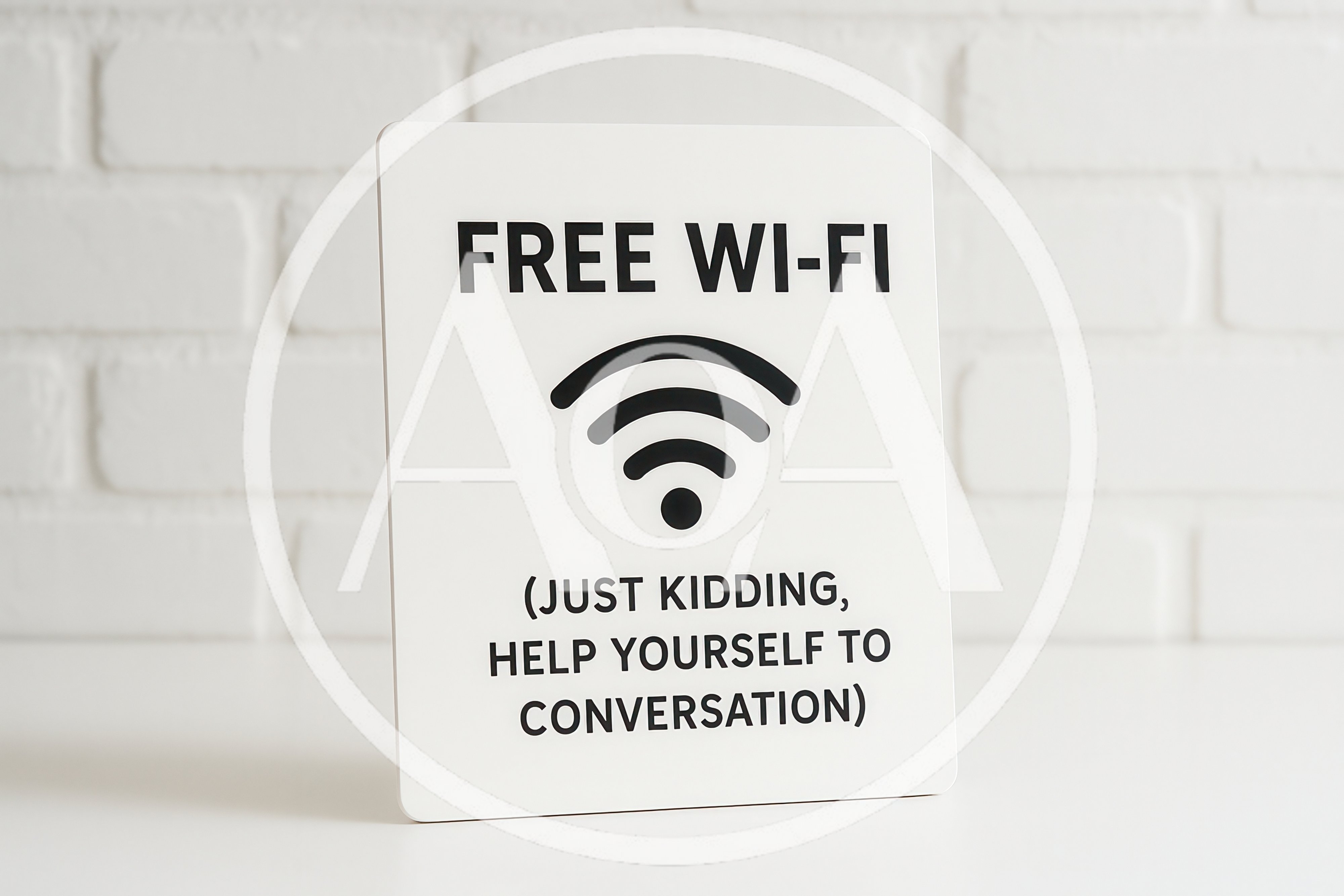 Humorous Free Wi-Fi Sign On White Brick Background