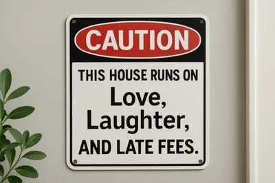 Humorous Caution Sign About House Rules