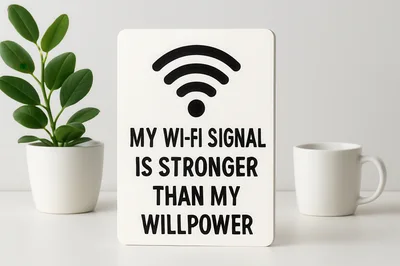 Wi-Fi Signal Sign With Plant And Coffee Mug