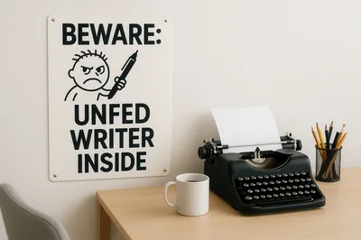 Unfed Writer Sign Above A Vintage Typewriter Desk