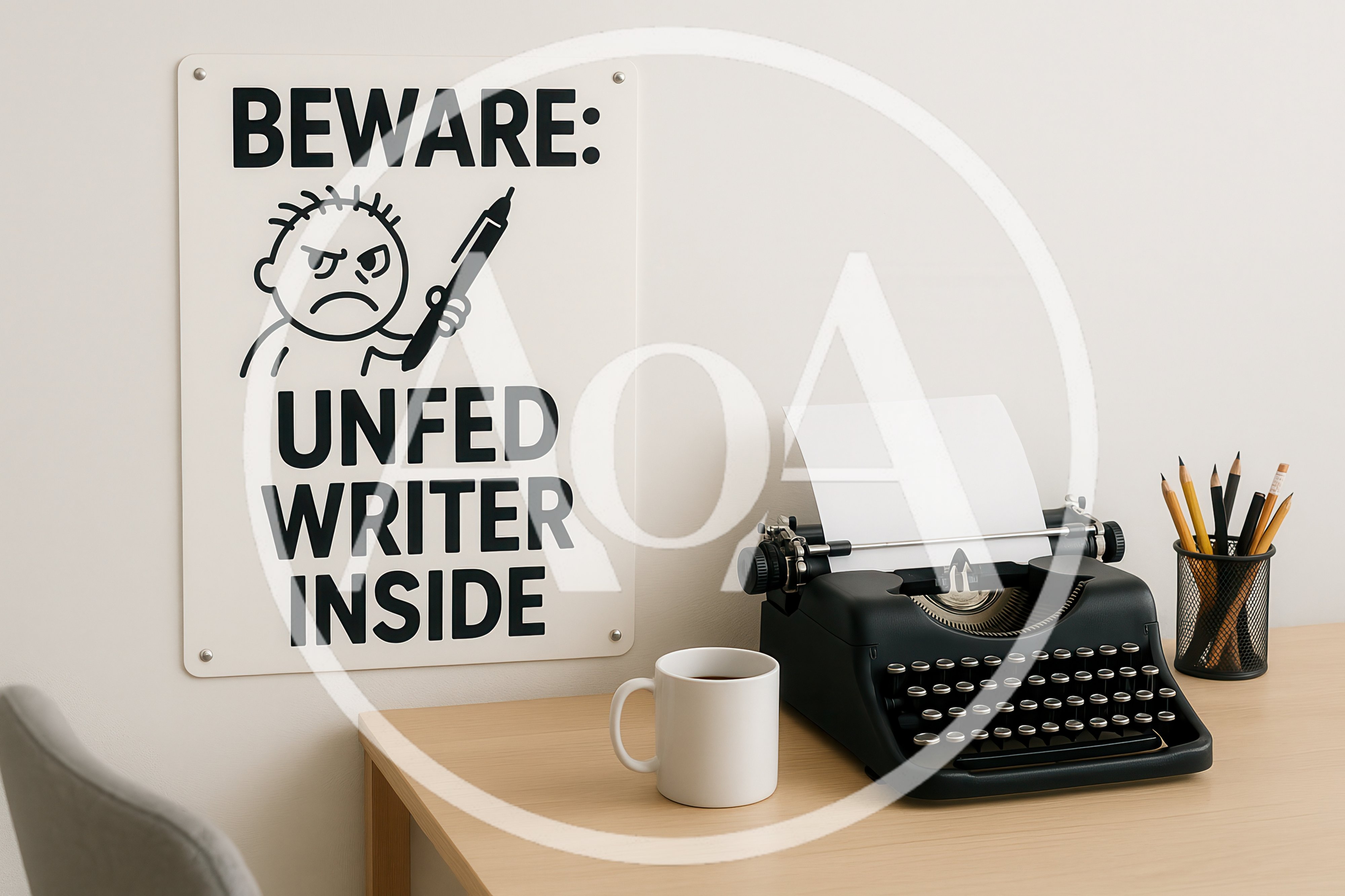 Unfed Writer Sign Above A Vintage Typewriter Desk