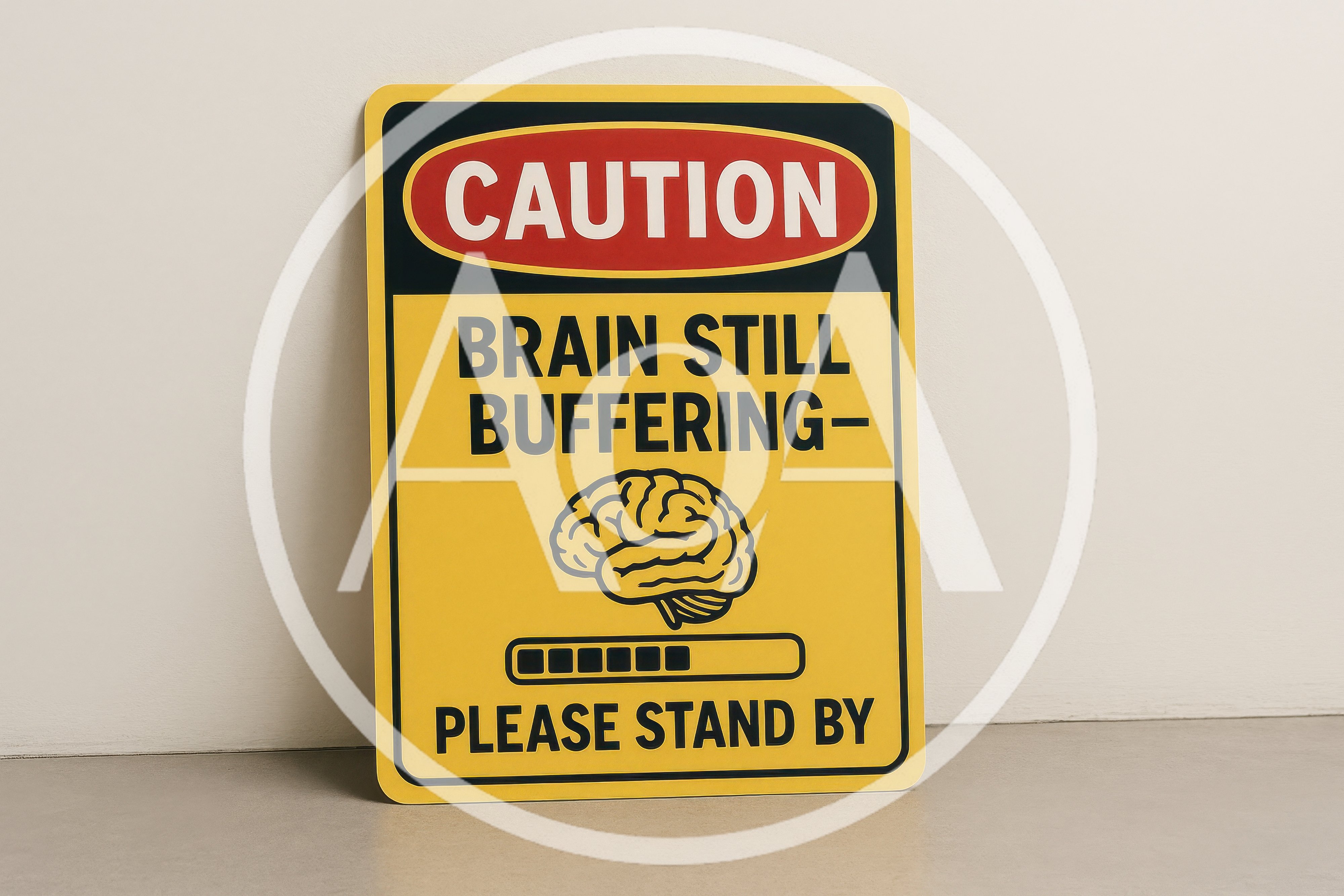 Caution Brain Still Buffering Sign On A Wall