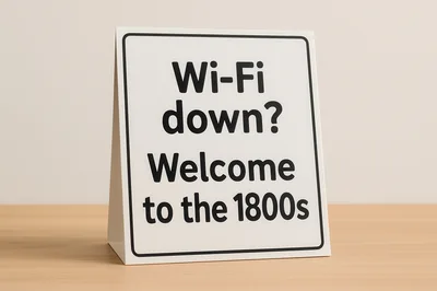 Tabletop Sign With Wi-Fi Down Welcome To The 1800s Text