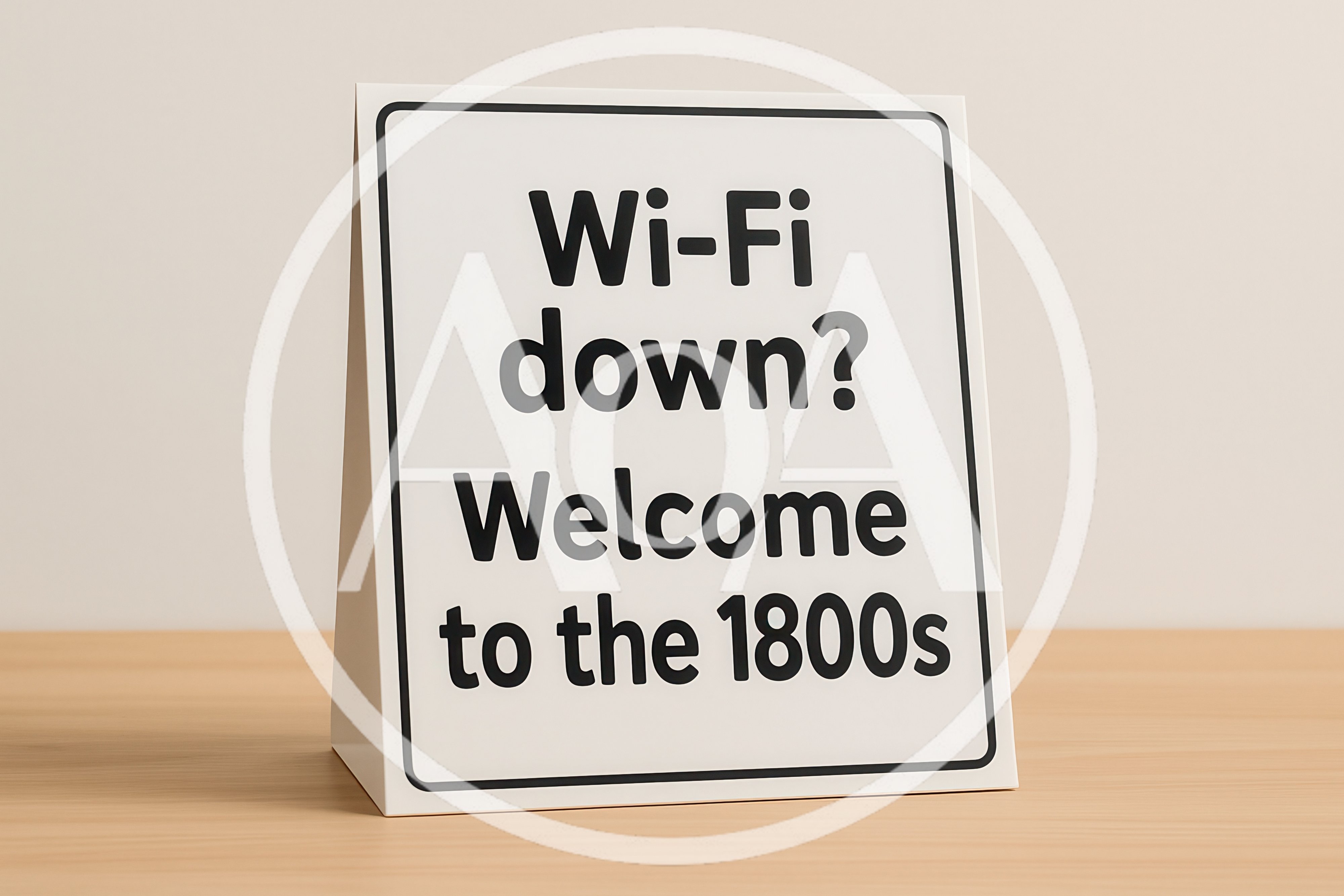 Tabletop Sign With Wi-Fi Down Welcome To The 1800s Text