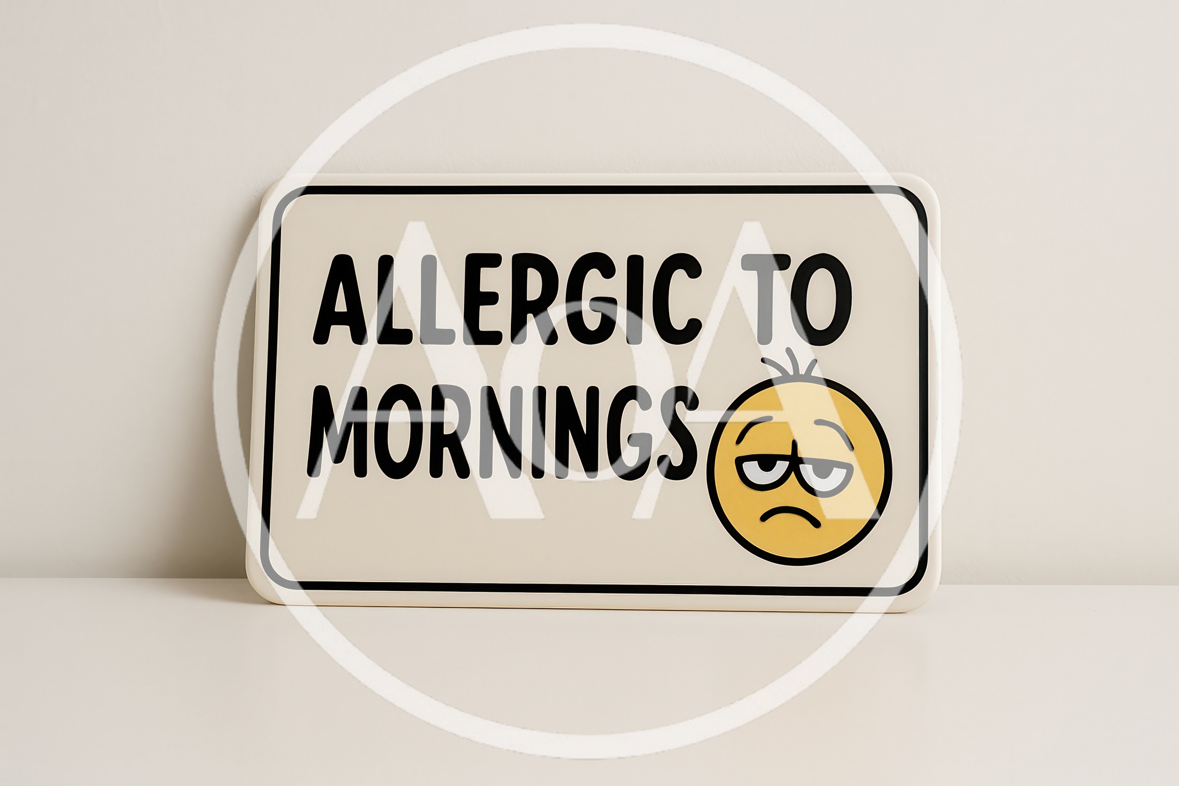 Allergic To Mornings Sign With Tired Emoji