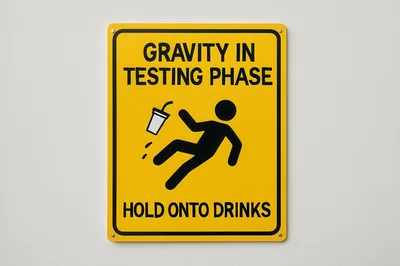 Humorous Gravity In Testing Phase Warning Sign