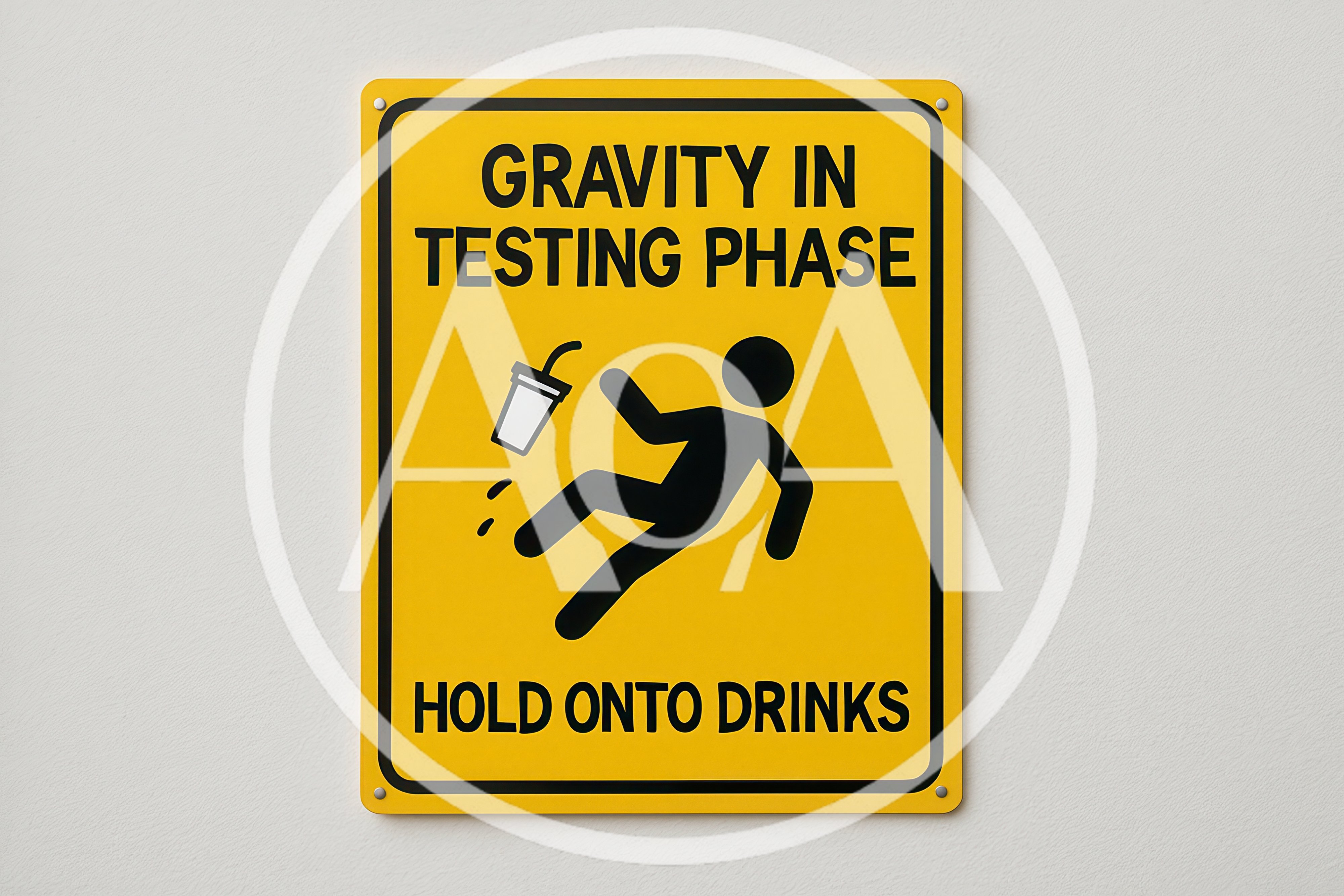 Humorous Gravity In Testing Phase Warning Sign