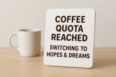 Coffee Quota Reached Sign With White Mug