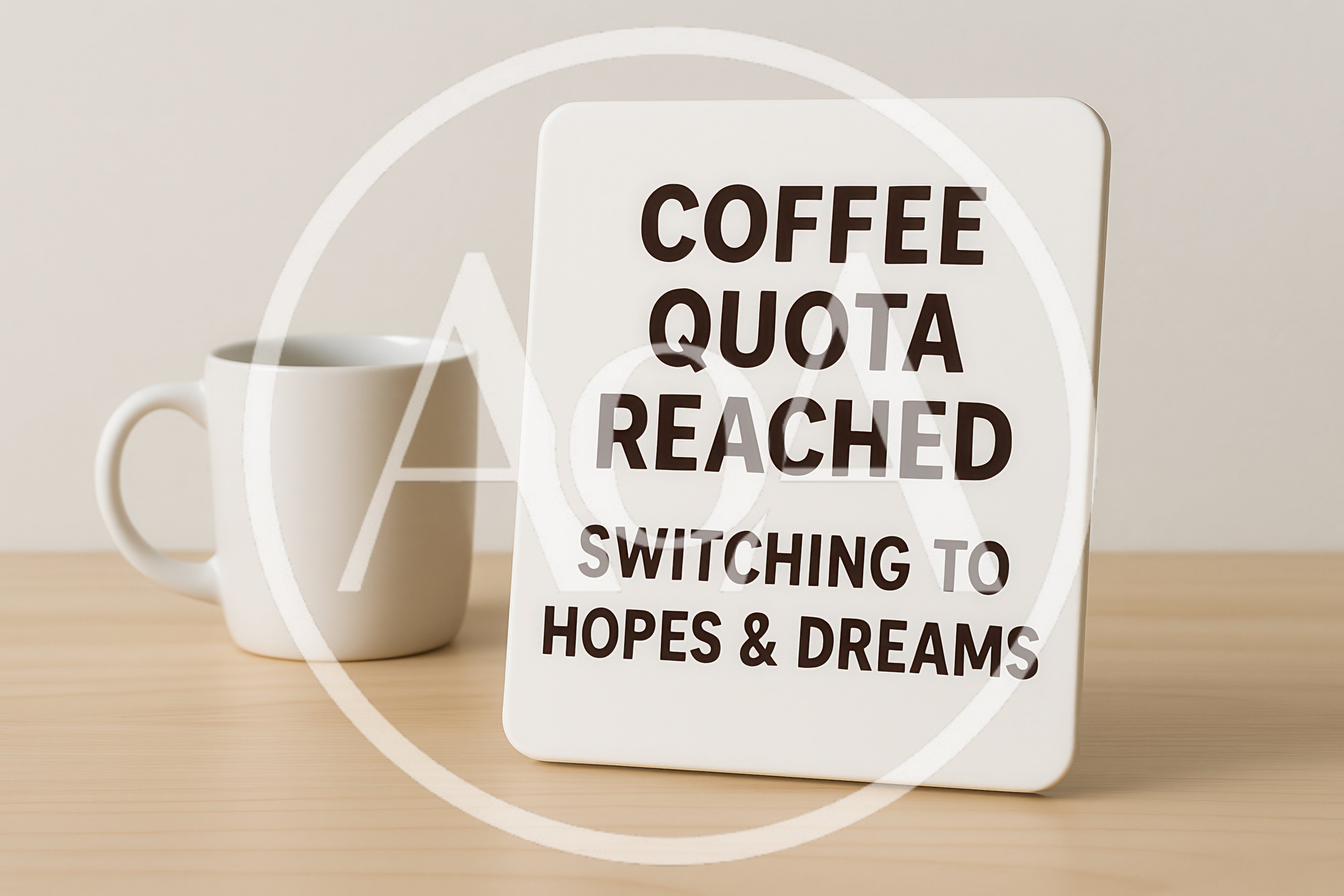 Coffee Quota Reached Sign With White Mug