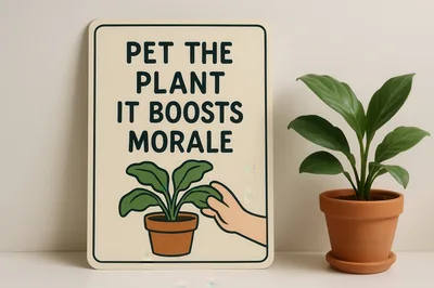 Sign With Pet The Plant It Boosts Morale Text