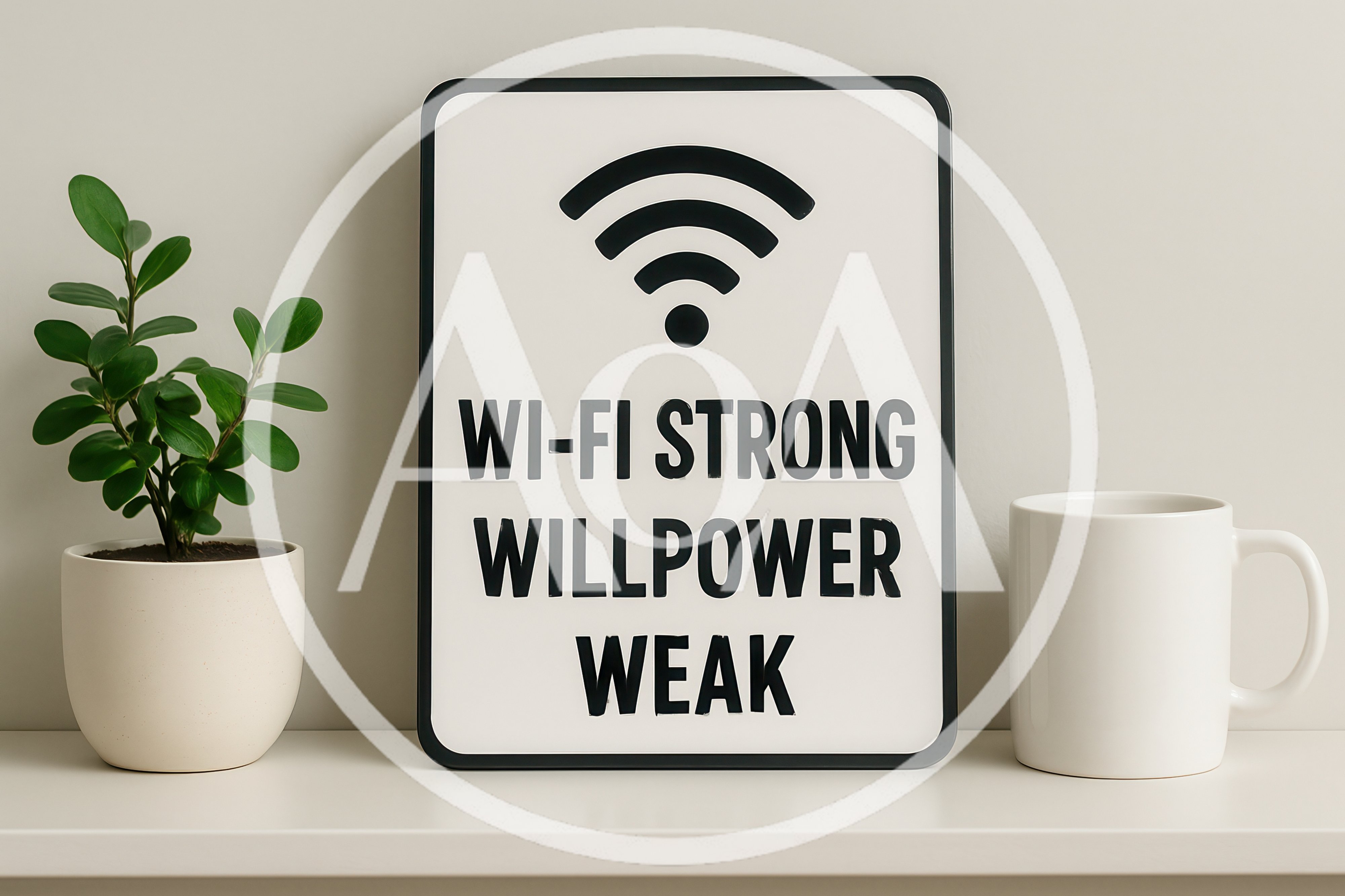 Wi-Fi Strong Willpower Weak Sign on Shelf