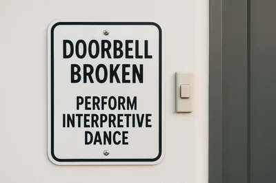 Humorous Doorbell Broken Sign With Interpretive Dance Instruction