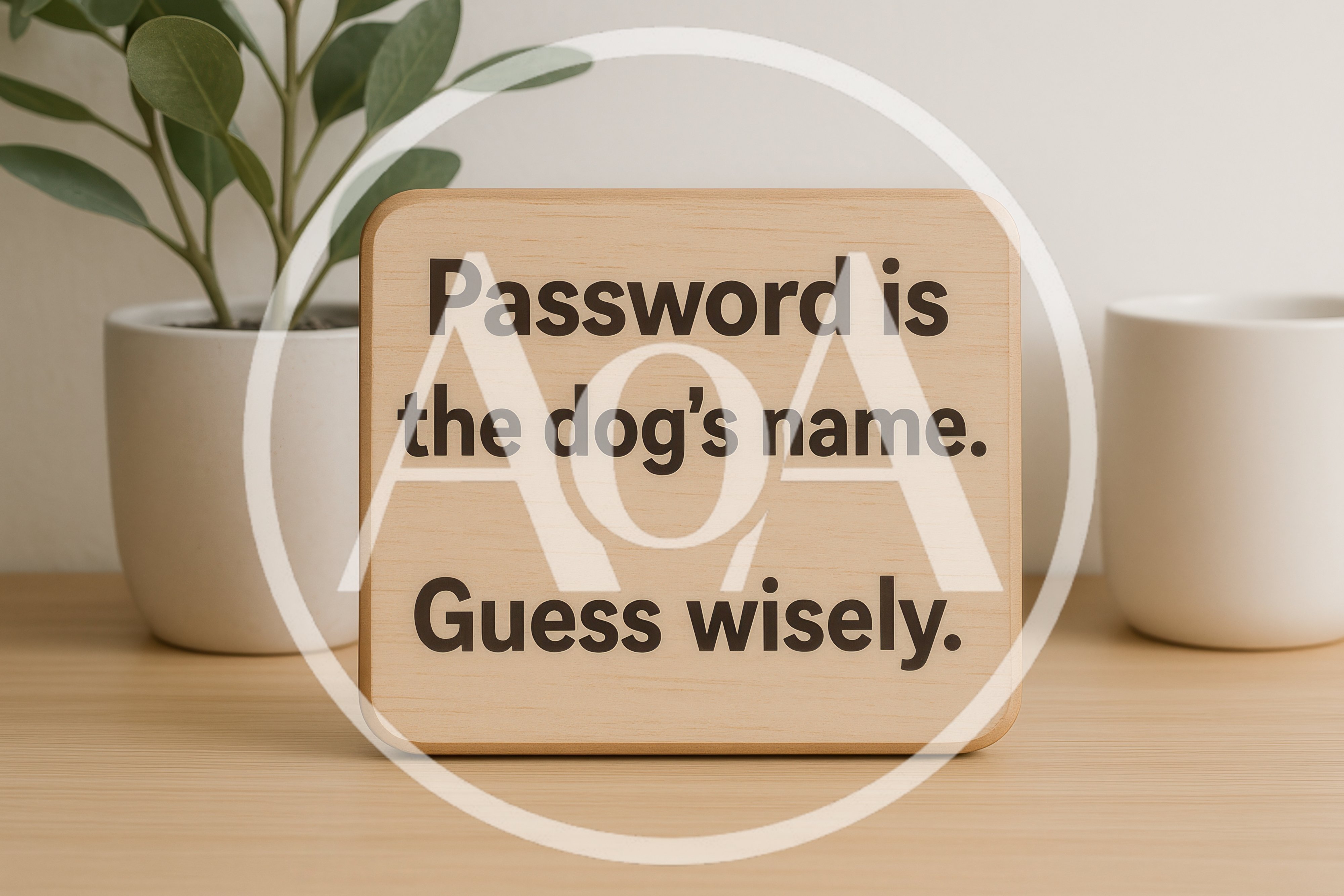 Wooden Sign With Password Hint On Desk