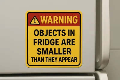Funny Warning Sign Magnet On A Refrigerator