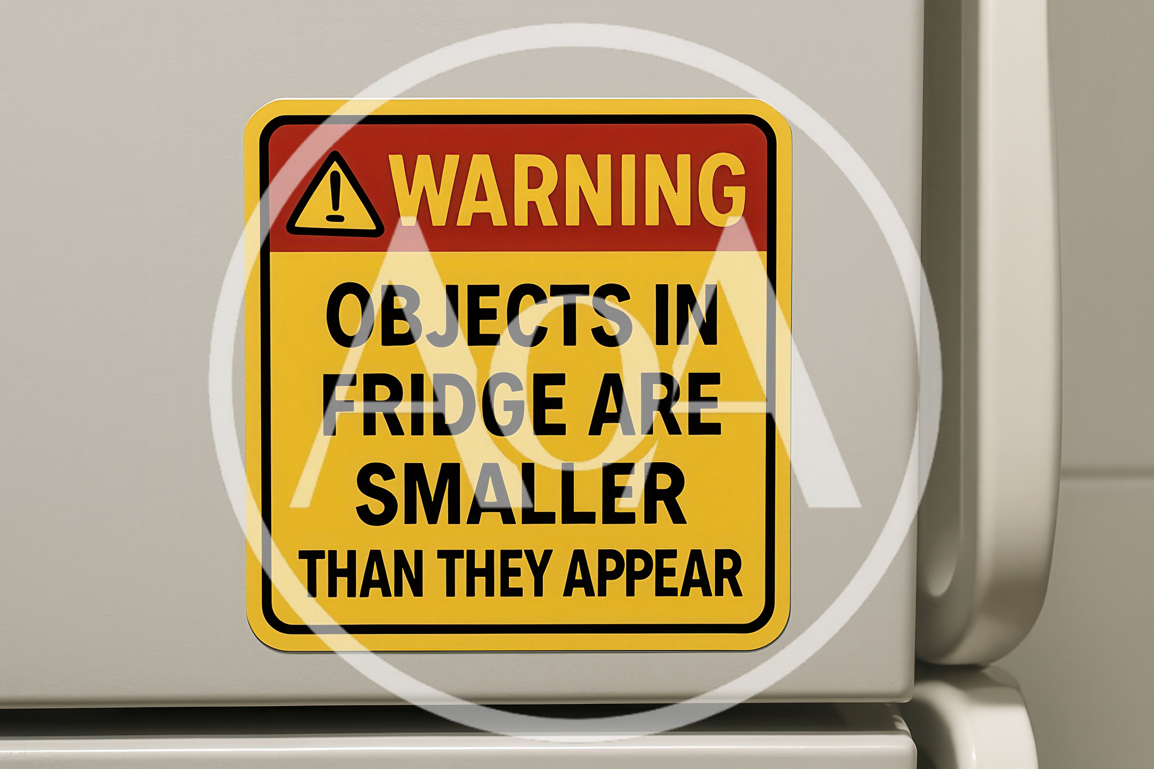 Funny Warning Sign Magnet On A Refrigerator