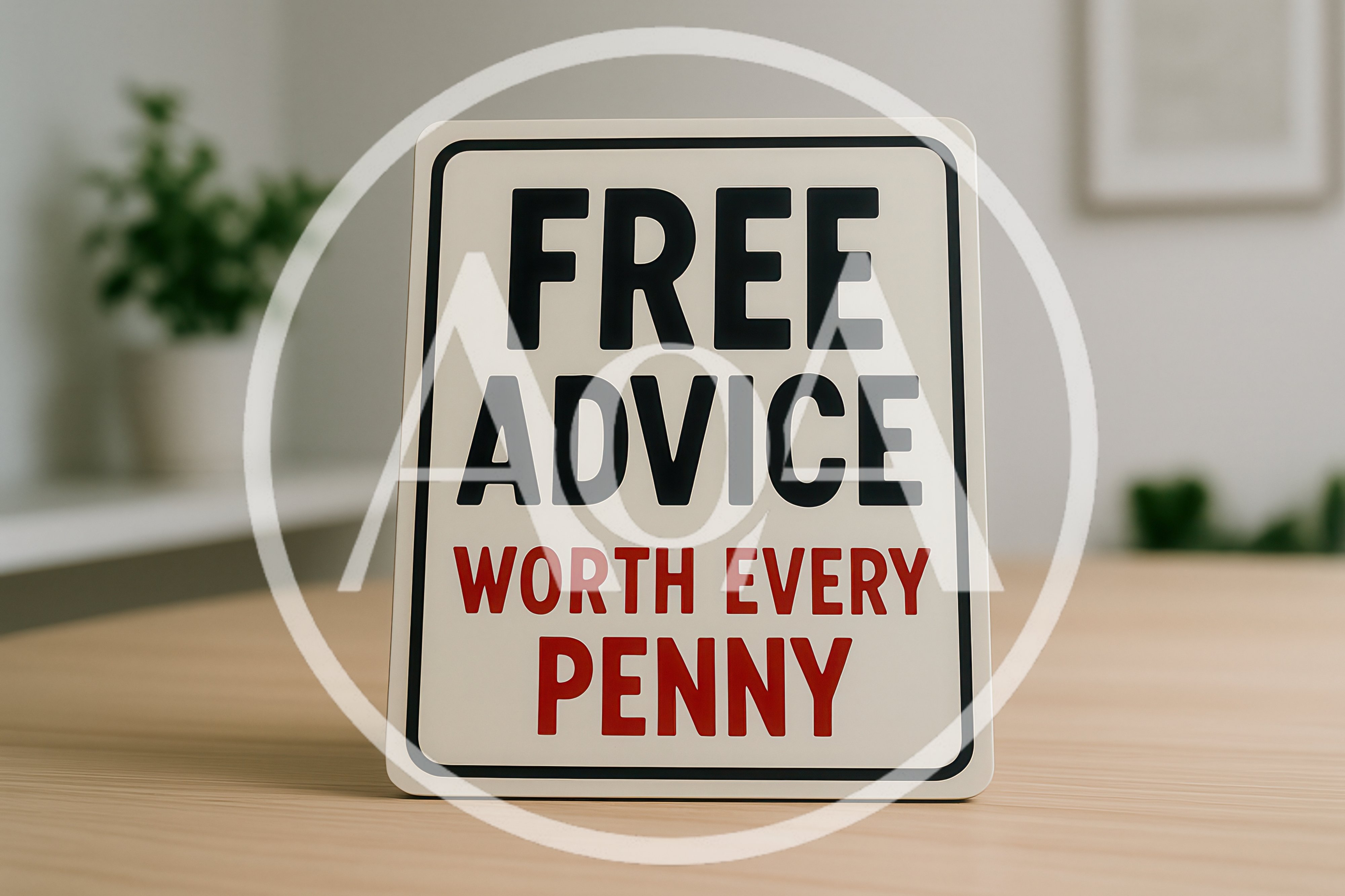 Free Advice Worth Every Penny Sign on Wooden Desk