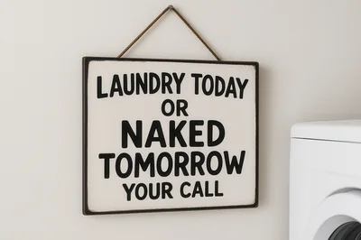 Laundry Today Or Naked Tomorrow Sign On Wall