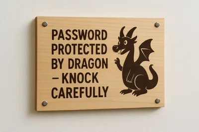 Wooden Sign With Password Protected By Dragon Text