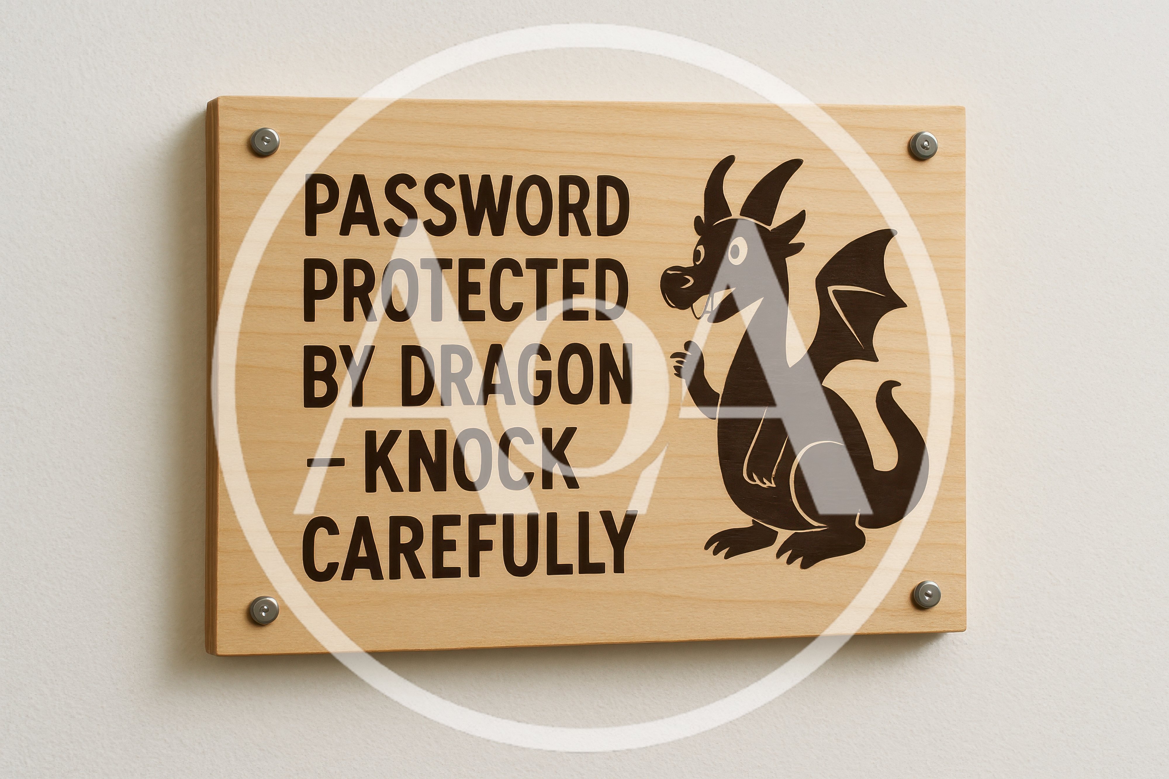 Wooden Sign With Password Protected By Dragon Text