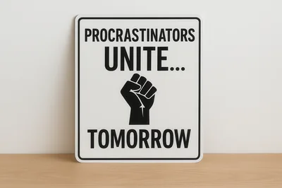 Procrastinators Unite Tomorrow Sign On Wooden Surface