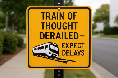 Yellow Road Sign With Train Of Thought Derailed Text