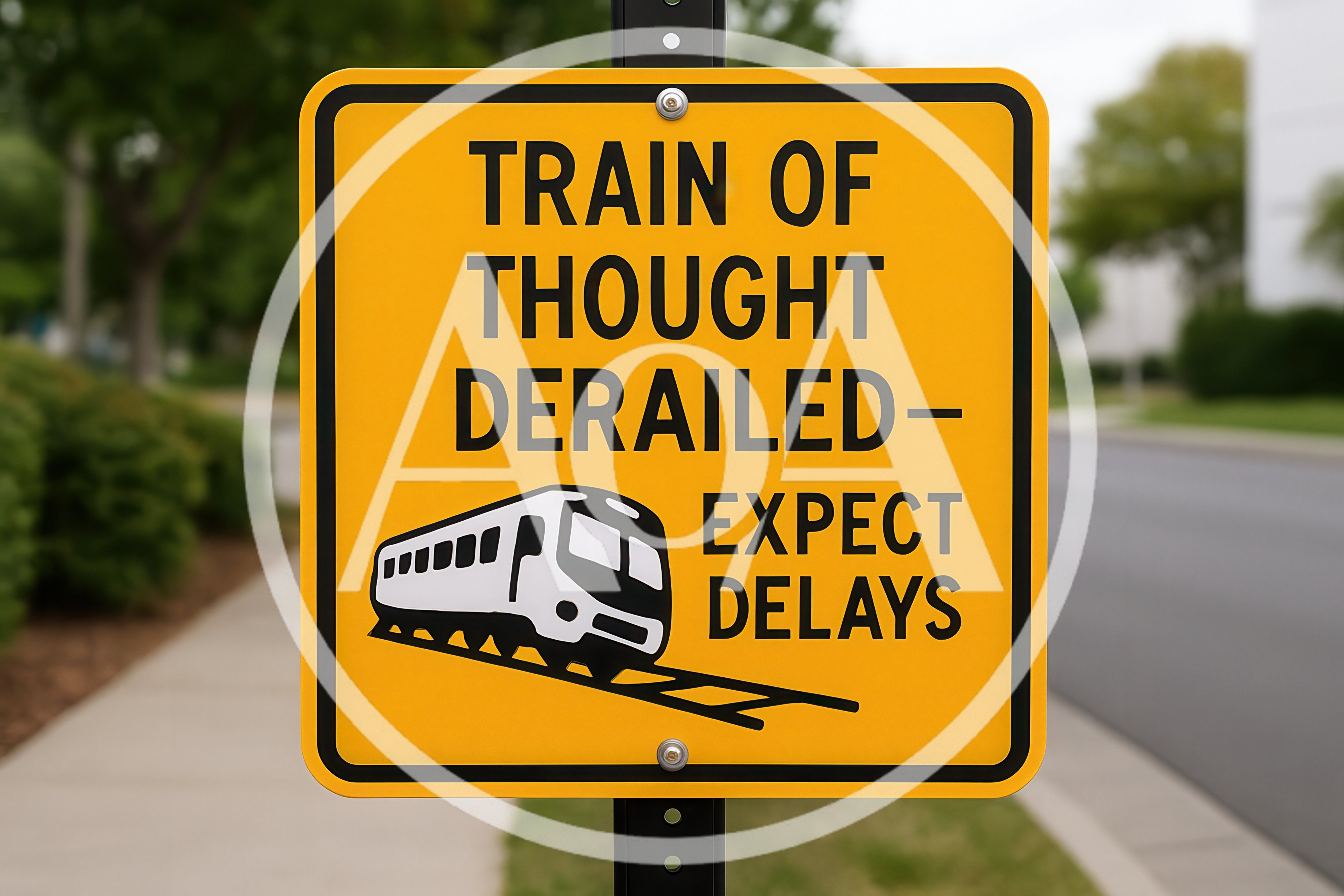 Yellow Road Sign With Train Of Thought Derailed Text