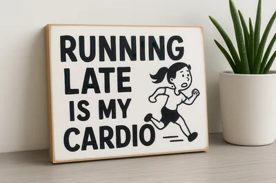 Wooden Sign With Running Late Is My Cardio Text