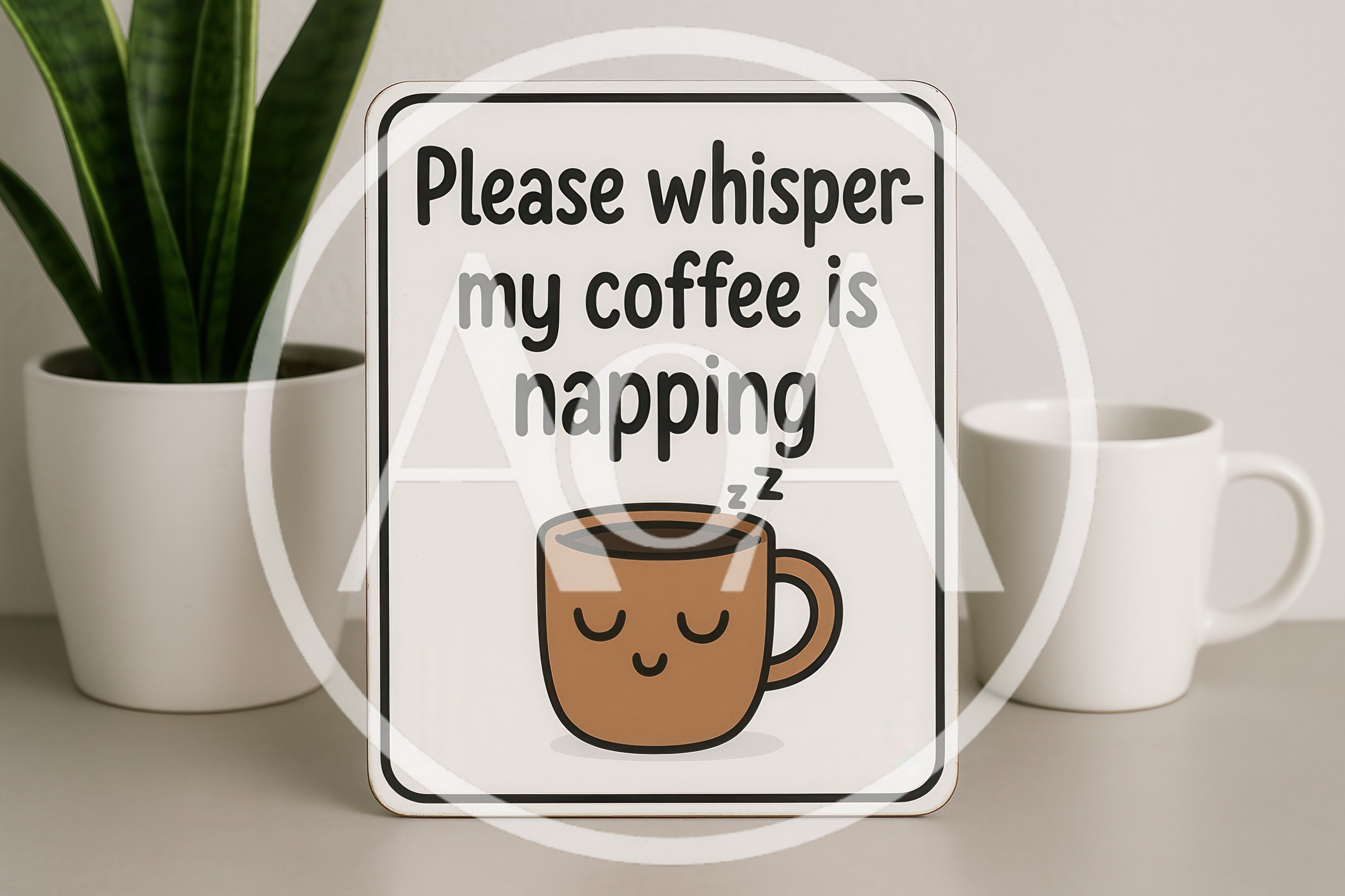 Humorous Coffee Sign With Sleeping Mug Illustration