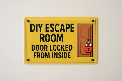 DIY Escape Room Sign With Locked Door Graphic