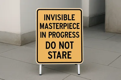 Yellow Sign With Humorous Invisible Masterpiece Text