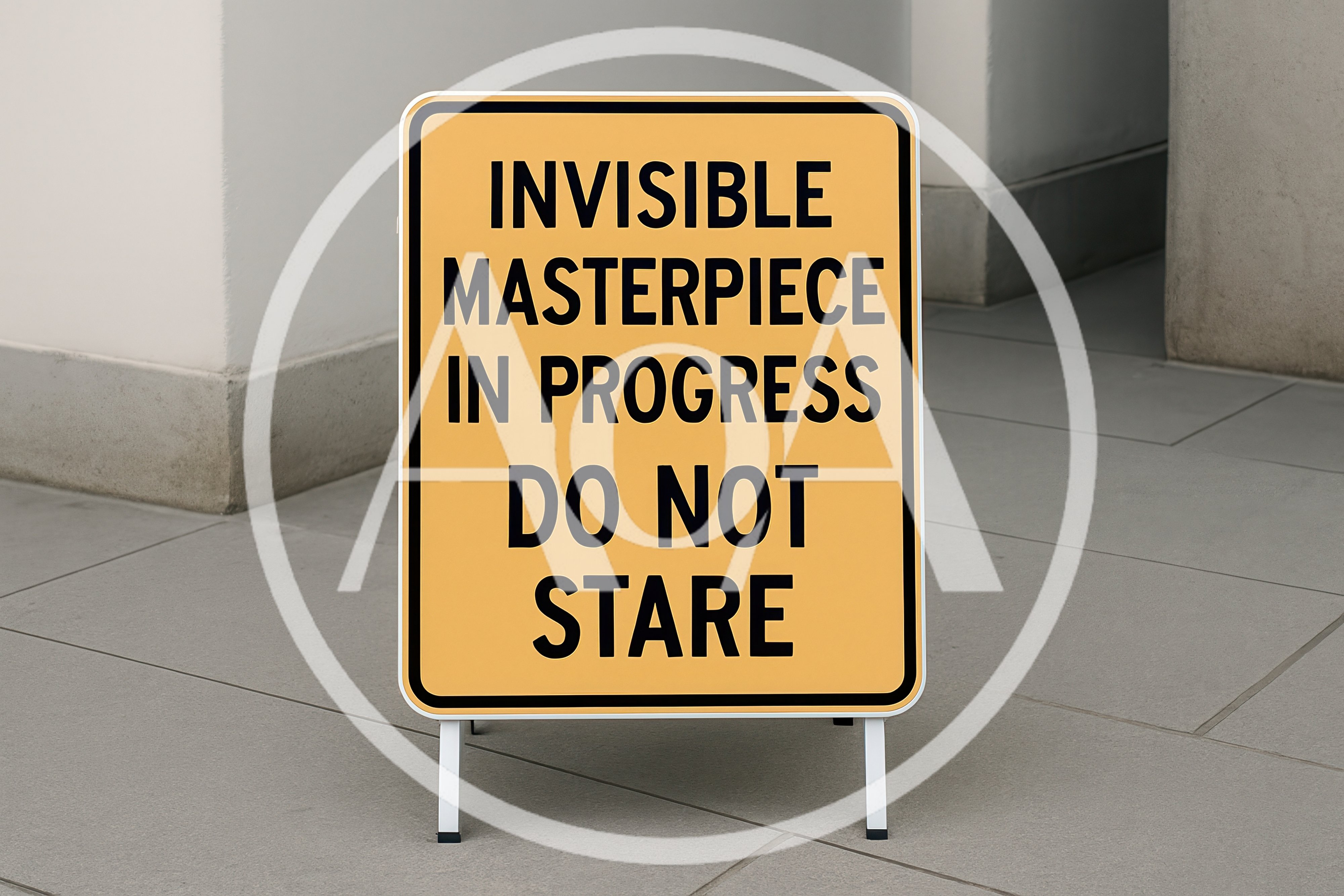 Yellow Sign With Humorous Invisible Masterpiece Text