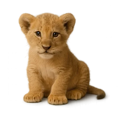 Adorable Lion Cub Sitting Isolated On White Background