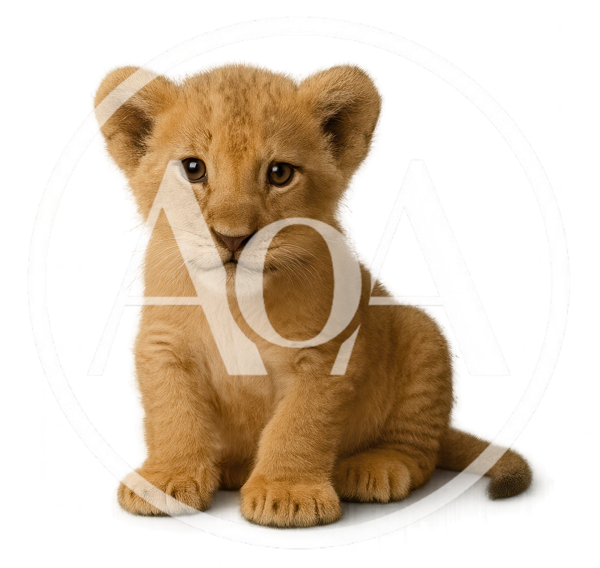 Adorable Lion Cub Sitting Isolated On White Background