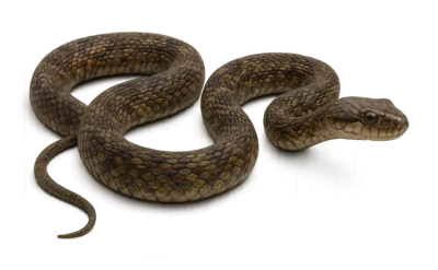 Brown Water Snake Coiled on White Background