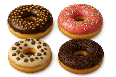Four Assorted Glazed Donuts With Toppings