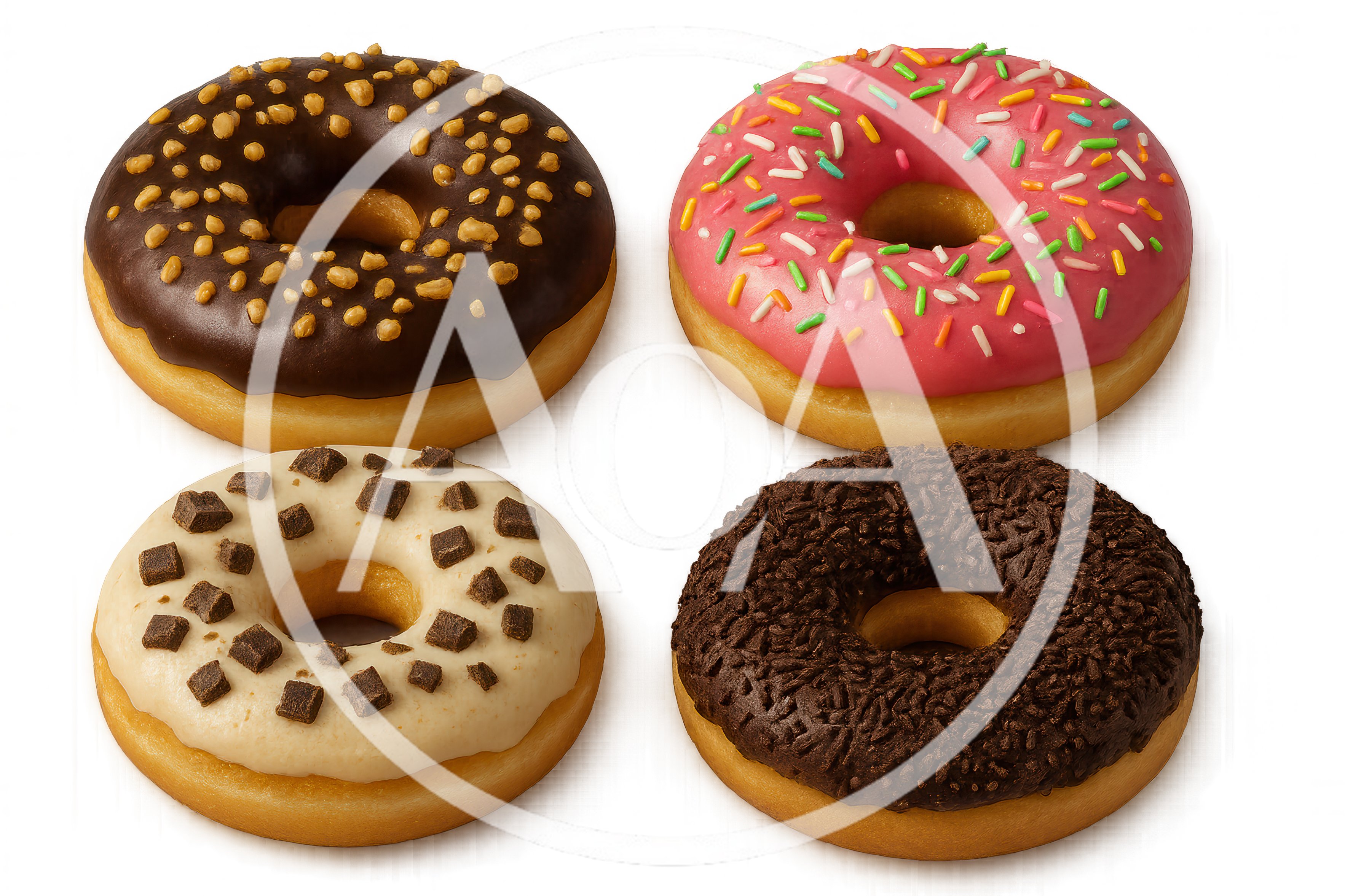 Four Assorted Glazed Donuts With Toppings