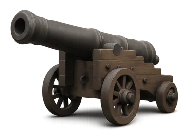 Historical Naval Cannon On Wooden Carriage