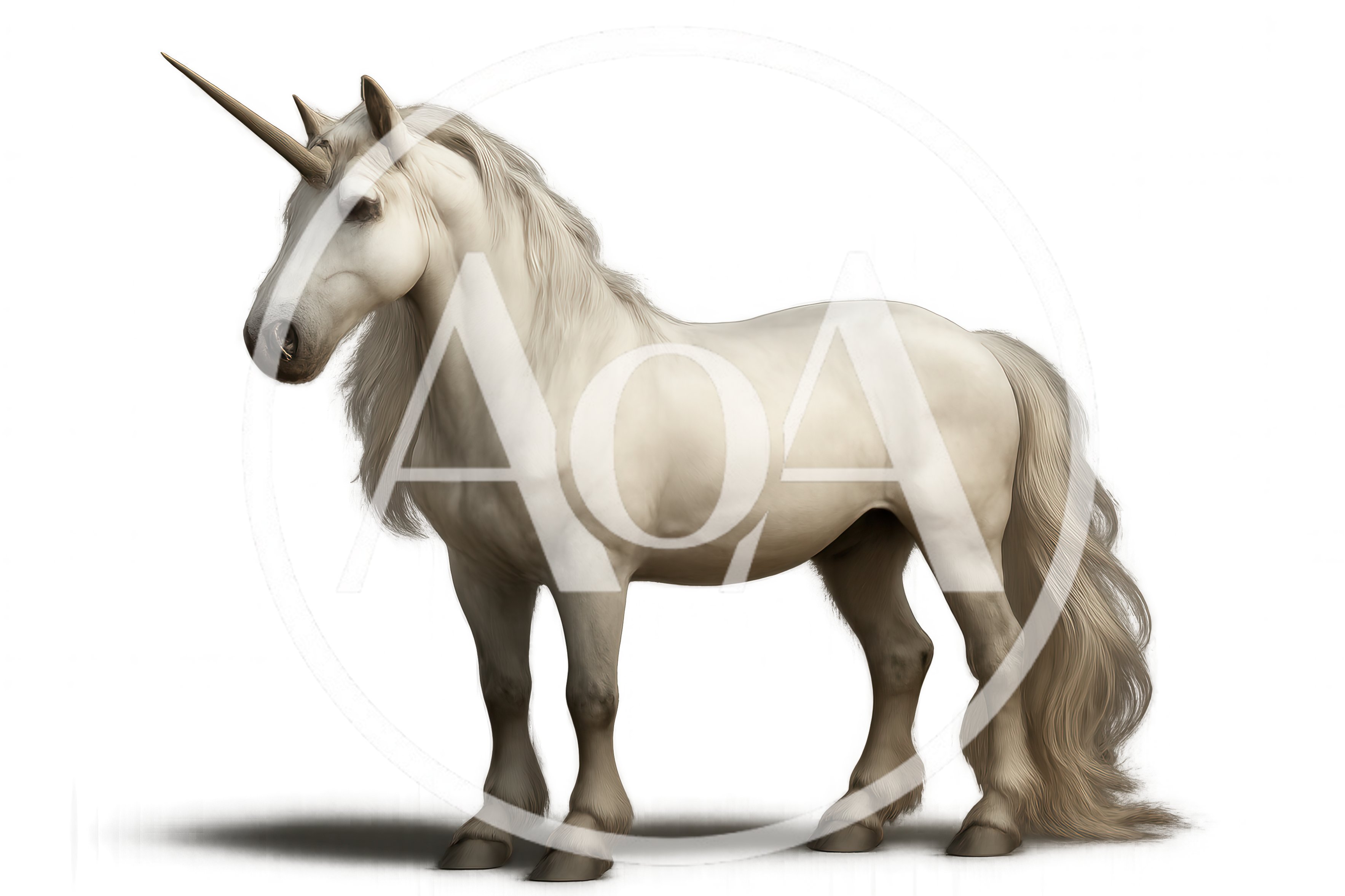 Majestic White Unicorn Standing Against A Plain Background