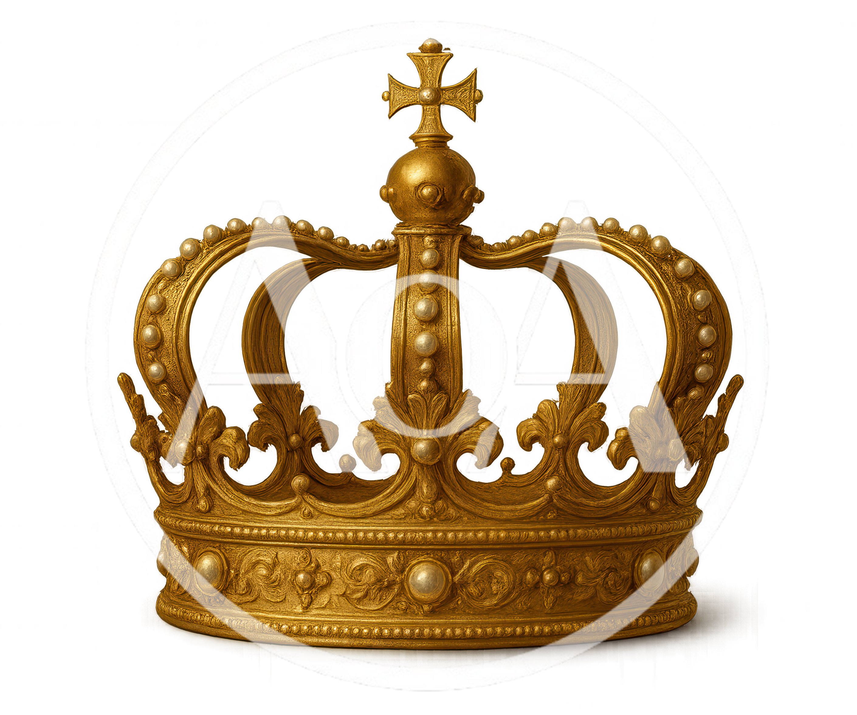 Ornate Golden Royal Crown With Pearl Accents