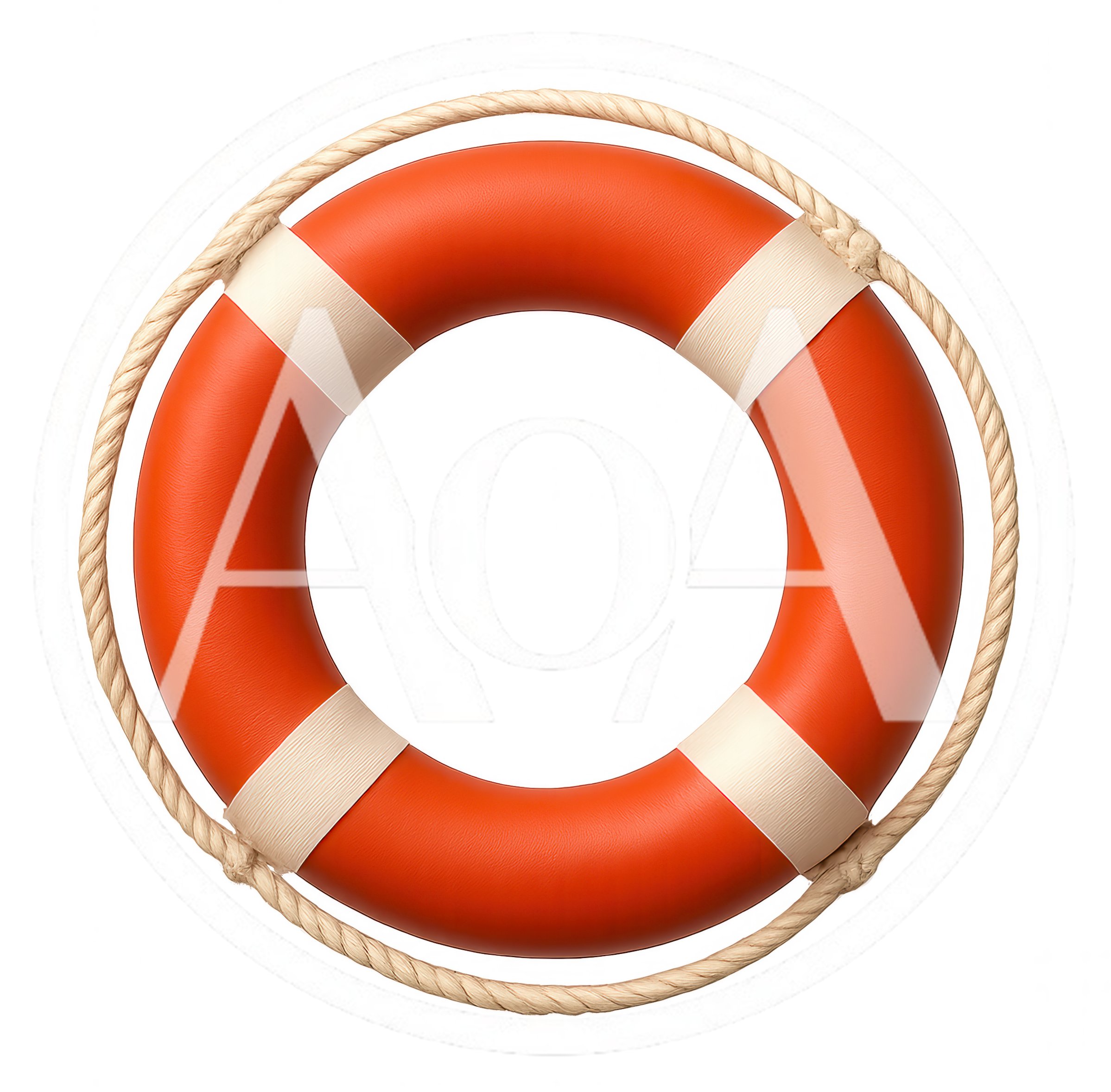 Orange Life Buoy With Rope Isolated On White