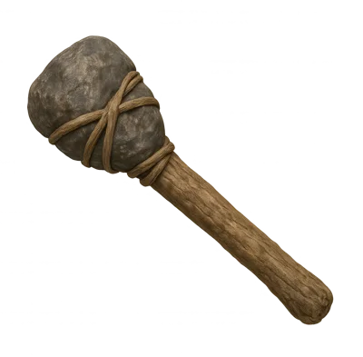 Primitive Stone Hammer Tool With Wooden Handle