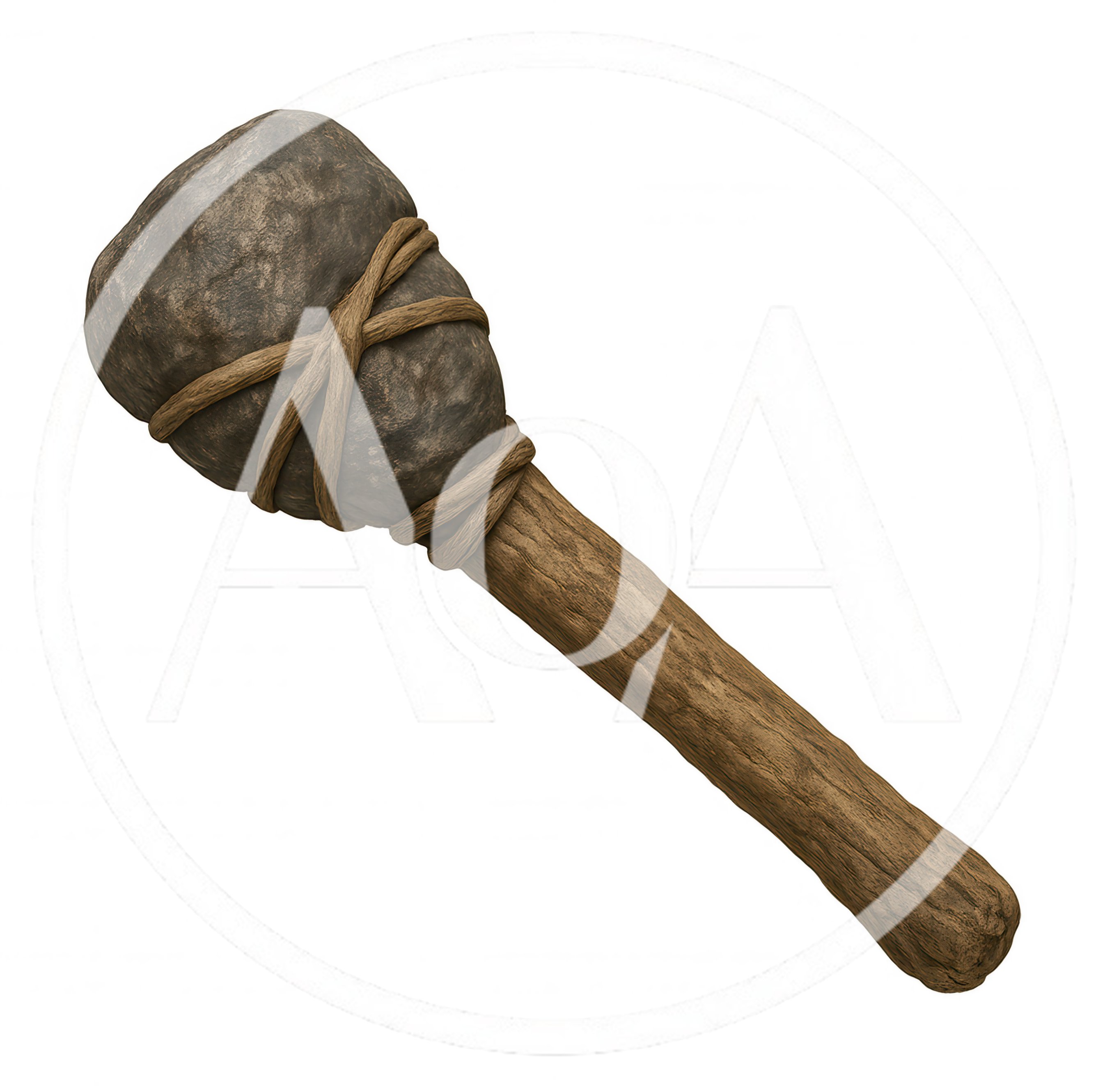 Primitive Stone Hammer Tool With Wooden Handle
