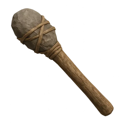 Primitive Stone Club Weapon With Wooden Handle